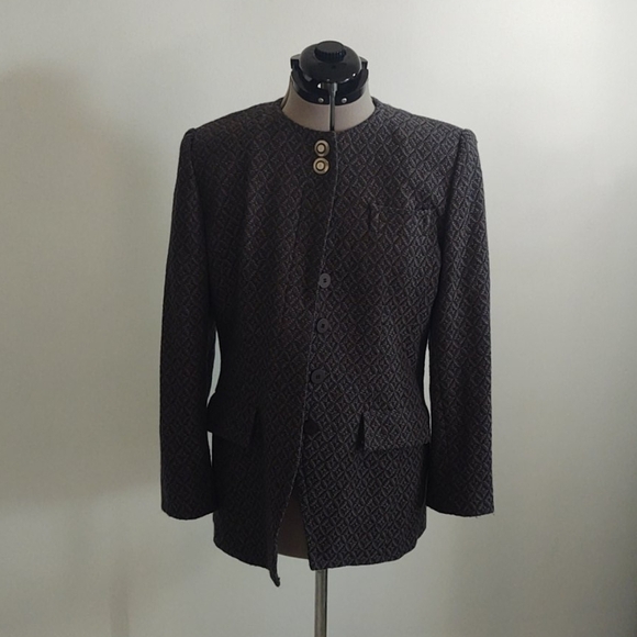 Liz Claiborne Suits Grey Diamond Pattern Blazer Sz 12 - Picture 1 of 11